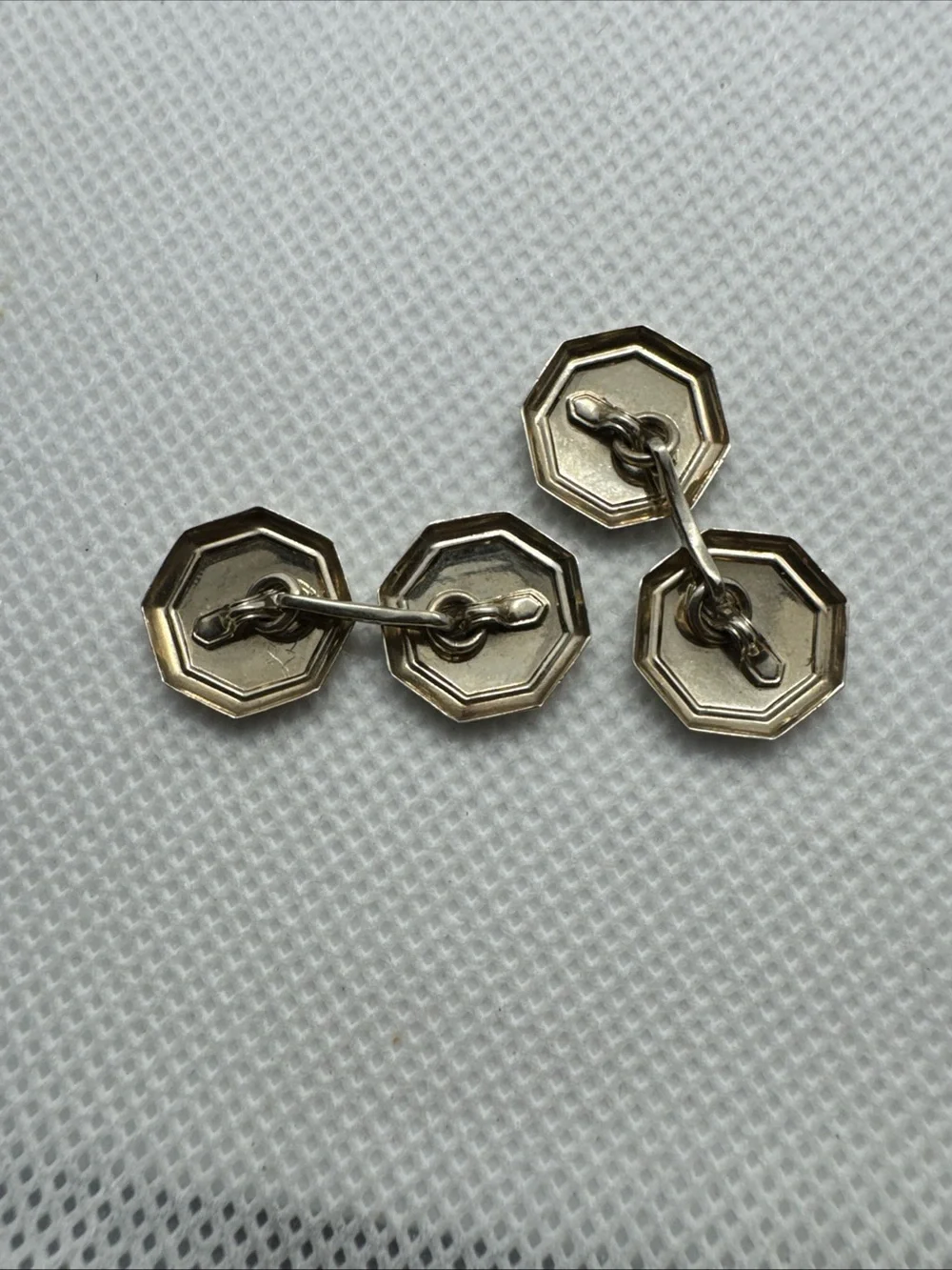 Antique Art Deco 14K White Gold Enamel Guilloche Engraved Cufflinks 3.79g